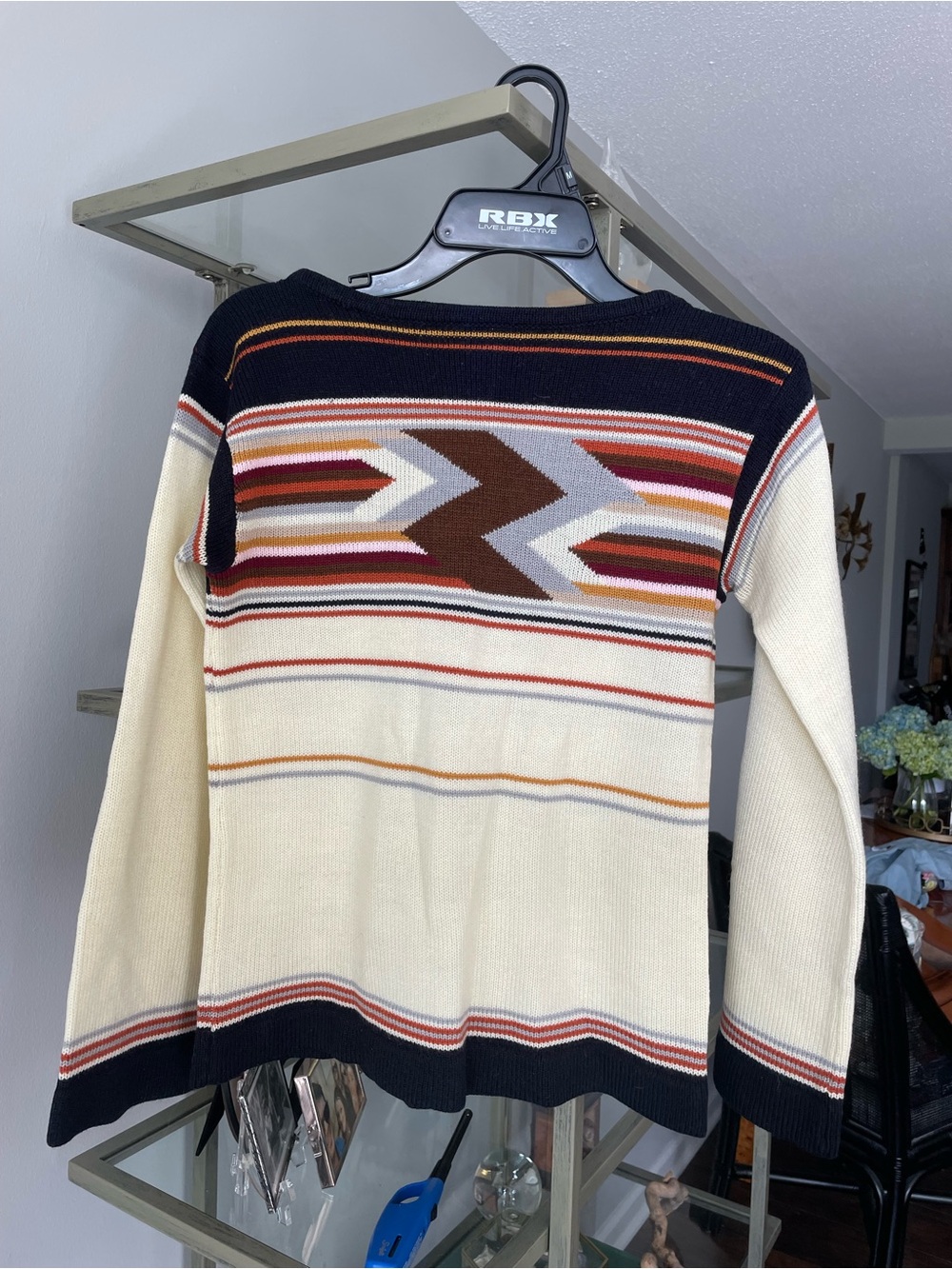 Vintage Aztec Cream Multicolor Striped Crewneck Sweater - Women's